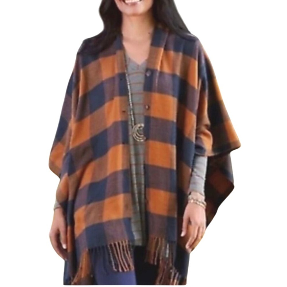Matilda Jane NWT One Size Soft Cozy Fringed Plaid Poncho Gameday!